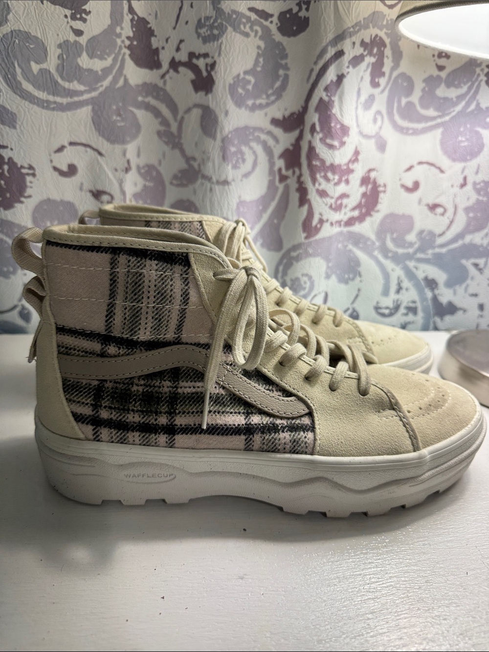 Vans Women’s Sentry Sk8-Hi WC Cream Plaid Shoe